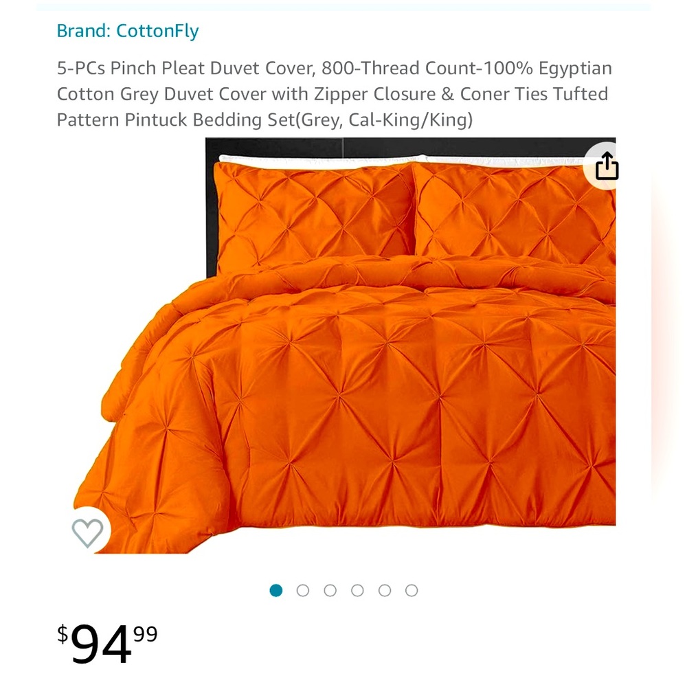 5-PCs Pinch Pleat Duvet Cover, 800-Thread Count-100% Egyptian Cotton Bedding Set